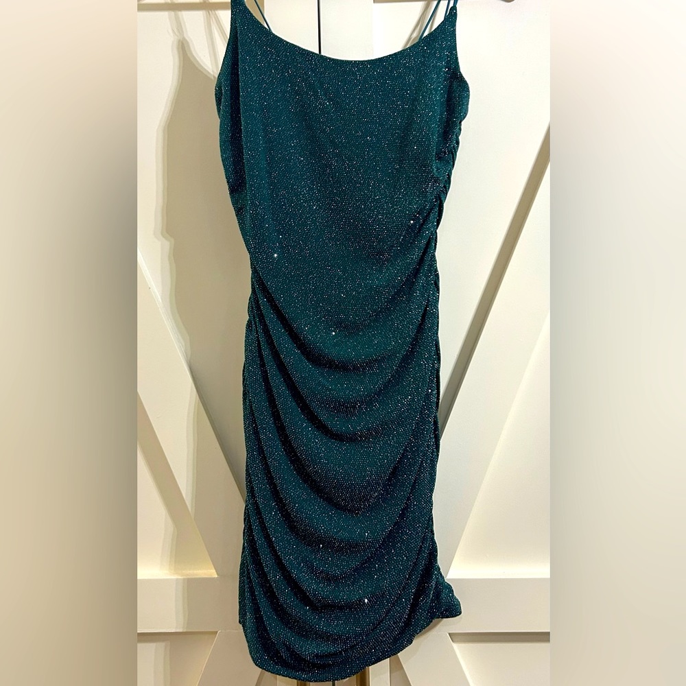 Teal shimmer mini dress